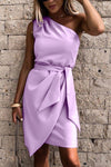 Elegant one shoulder mini dress and wrap skirt Ireland, lilac