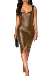 Tight-fitting faux leather sleeveless dress Leddy, brown