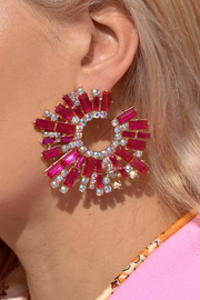 Elegant round shape earrings, ART2240, fuchsia