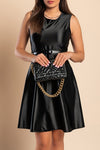 Mini dress made of imitation satin, black