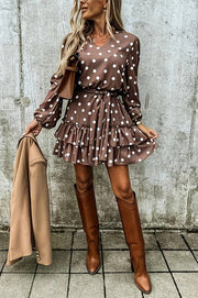 Short dress with polka dot print, brown