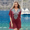 Sexy Print Bikini Cover-ups Elegant V-neck Short Sleeve Summer Beach