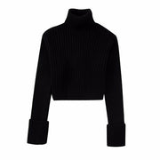 Winter New Fashion Elegant High Collar Long Sleeve Solid Short Knitwea