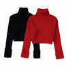 Winter New Fashion Elegant High Collar Long Sleeve Solid Short Knitwea