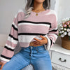 Ins Style Autumn And Winter Casual Striped Long-Sleeved Open-Neck Knit