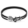 Coal Black Delta Anchor Silver & Leather Bracelet