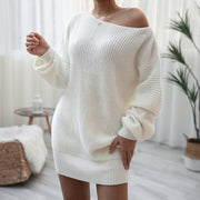 Autumn And Winter Long Sleeve Word-Neck Casual Loose Knitted Sweater D