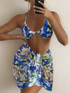 Underwire Sling Bikini+Skirt Cover Up Set Sexy Print Three Piece