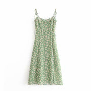 Green Flower Print Bandage Spaghetti Strap Slit Long Dress