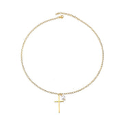 Cross with Love-shaped Pearl Pendant Necklace