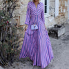 Long Sleeve Elegant Mid-Length Striped Dress.