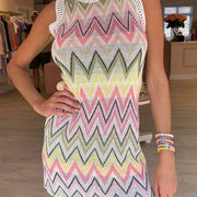 Summer Knit Rainbow Striped Women Mini Dress