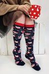 TEA dark blue knee highs with tea cups