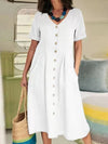 Cotton Linen Single-Breasted Party Dress