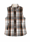 Women's Sherpa Lined Plaid Vest,Snap Button and Zipper Closure