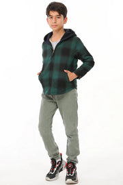 Kids Matching Family Zip Up Green Plaid Flannel Hoodie