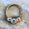 Gold Plated Triple Aurora Borealis CZ Seamless Ring