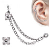 316L Surgical Steel Flower CZ Double Chained Cartilage Earring