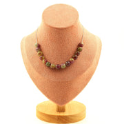 Two-tone Tourmaline 8 mm 15 beads necklace stainless steel chain