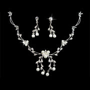 Bridal Wedding Jewelry Set Crystal Rhinestone Floral Pearl Necklace