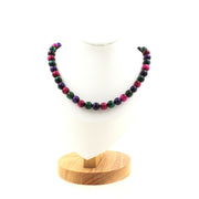 Green + Fuchsia + Purple Tiger's Eye 8 mm beads necklace.