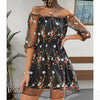 Elegant Embroidery Print See-through Mesh Mini Dress