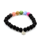 Multicolor Tourmaline + Matte black Onyx Bracelet 8 mm Beads.