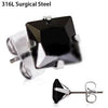 Pair of 316L Stainless Steel Black Princess Cut CZ Stud Earrings