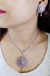 Women Silver-Plated American Diamond-Studded Necklace & Earrings Set