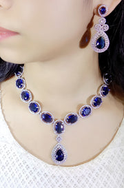 Artificial Diamond Necklace Set Blue Cz Stone Party Wear Jewellery