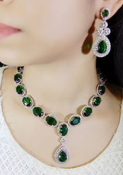 Artificial Diamond Necklace Set Green Cz Stone Party Wear Jewellery