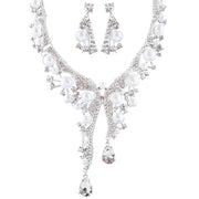 Bridal Wedding Jewelry Set Crystal Pearl Chunky Duo Linear Drops