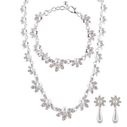 Bridal Wedding Jewelry Crystal Rhinestone Necklace Set Sweet Floral