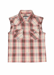 Kid's Pearl Snap Western Plaid Vest