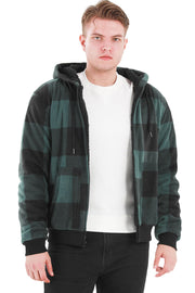 Men's Thick Sherpa Lined Checkered Plaid Hoodie Jacket,Warm Sweatshirt