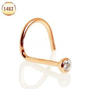 14Kt Rose Gold Nose Screw with Press Fit CZ