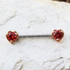 Rose Gold Red CZ Heart Nipple Bar