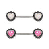 316L Stainless Steel Filigree Synthetic Opal Heart Nipple Bars