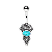 316L Stainless Steel Medieval Style Navel Ring with Turquoise Stone