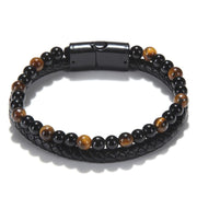 Fashion Men's Jewelry Pu Leather Bracelet Black Magnetic Button Tiger