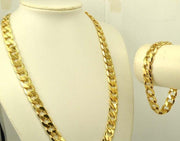 Heavy Men's 24K Real Yellow Solid Gold GF Necklace+Bracelet set Solid
