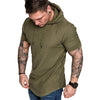 QNPQYX New Summer T Shirt Short Sleve Hooded T Shirt Men Solid Color