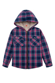 Girls Sherpa Lined Full Zip Plaid Flannel Shirt,Hooded Flannel Jacket