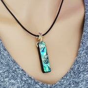 Wire Wrapped Vertical Abalone Shell Bar Necklace