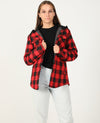 Women's Matching Family Buffalo Red Quilted Lined Flannel Hoodie