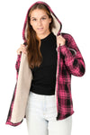 Women's Sherpa-Lined Flannel Jacket Full Zip Up Hooded Plaid Shirt