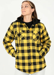 Women's Matching Family Buffalo Yellow Quilted Lined Flannel Hoodie