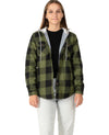 Women's Fleece Lined Flannel Shirt,Button Down Plaid Hooded Jacket