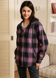 Women's Sherpa-Lined Full Zip Up Flannel Jacket with Fleece Hood