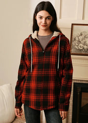 Women's Matching Family Zip Up Red Plaid Flannel Hoodie